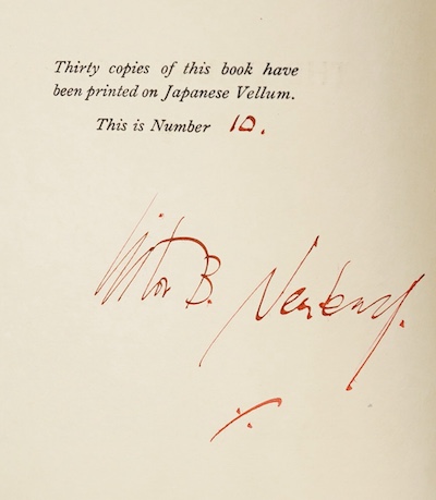 Neuberg, Victor, B. - The Triumph of Pan, London, The Equinox, 1910, 10 of 30 copies on Japanese vellum signed and numbered by the author, presentation inscription from the author to Edward Scott of Hove, 1911.